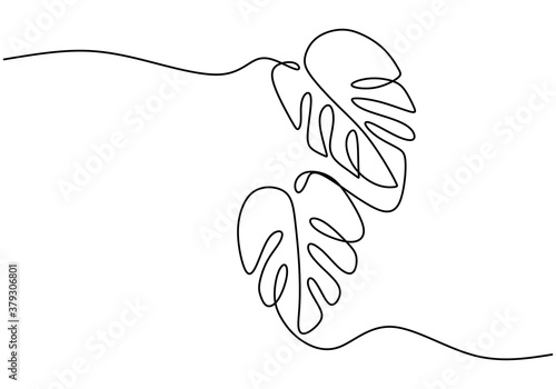 Monstera leaf line art. Tropical leaves continuous line draw design isolated on white background. Botanical nature concept. Minimalist style vector drawing. Modern single line art, aesthetic contour
