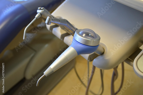 The image of a dental drilling machine close up