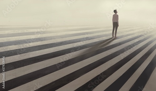 Photography Surreal artwork of lonely man, painting art, conceptual illustration, hope alone