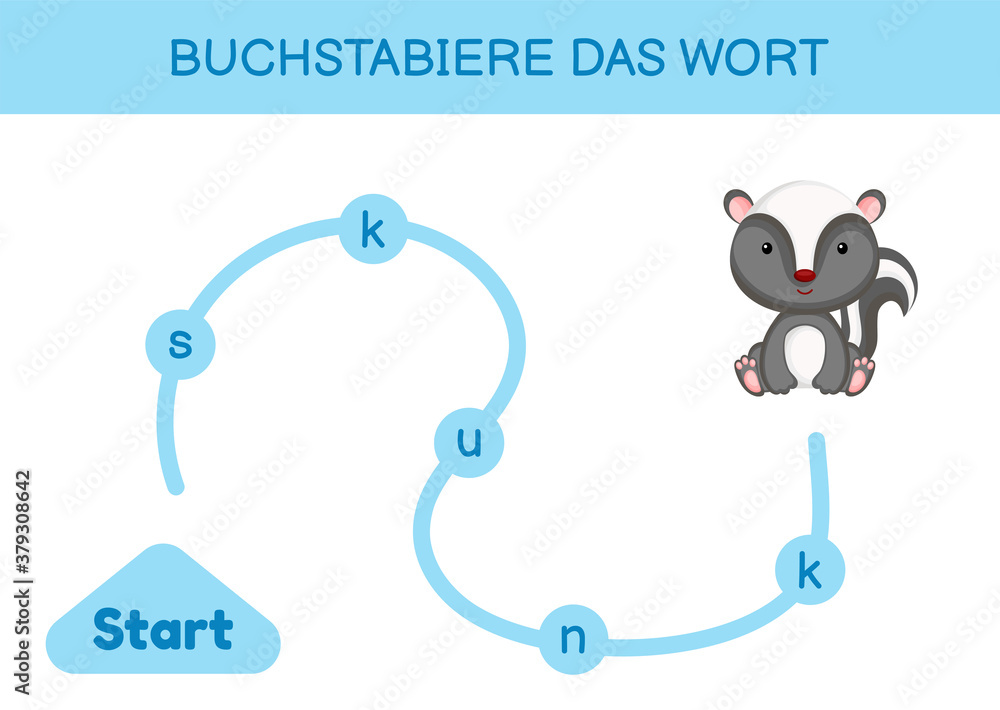 Buchstabiere das wort - Spell the word. Maze for kids. Spelling word