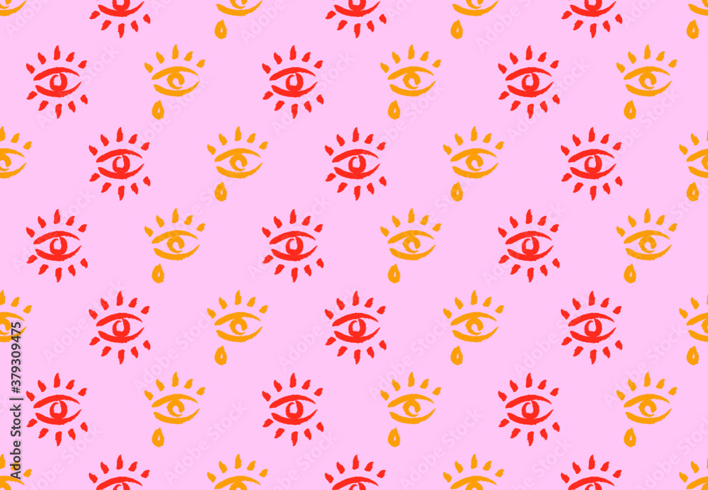 Evil eyes seamless pattern. Hand drawn abstract eyes, doodle shapes cartoon style. Contemporary modern trendy vector illustration