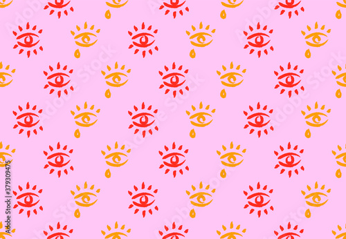 Evil eyes seamless pattern. Hand drawn abstract eyes, doodle shapes cartoon style. Contemporary modern trendy vector illustration