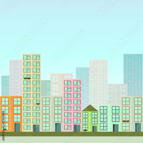 Cartoon flat town street, city view, landmark background template set. Vector illustration, children's story book, fairytail for games, background, pattern, decor. Print for fabrics and other surfaces