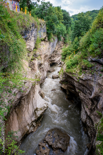 Rough river Belaya (White) in Khadzhokhsky gorge, summer. Russia , the Republic of Adygea .