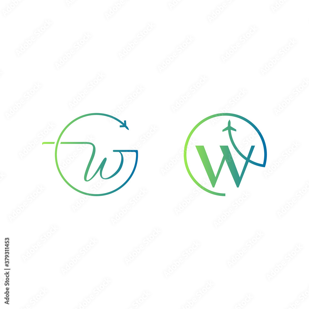 letter w logo inside a circle with air plane letter w logo inside a circle with air plane