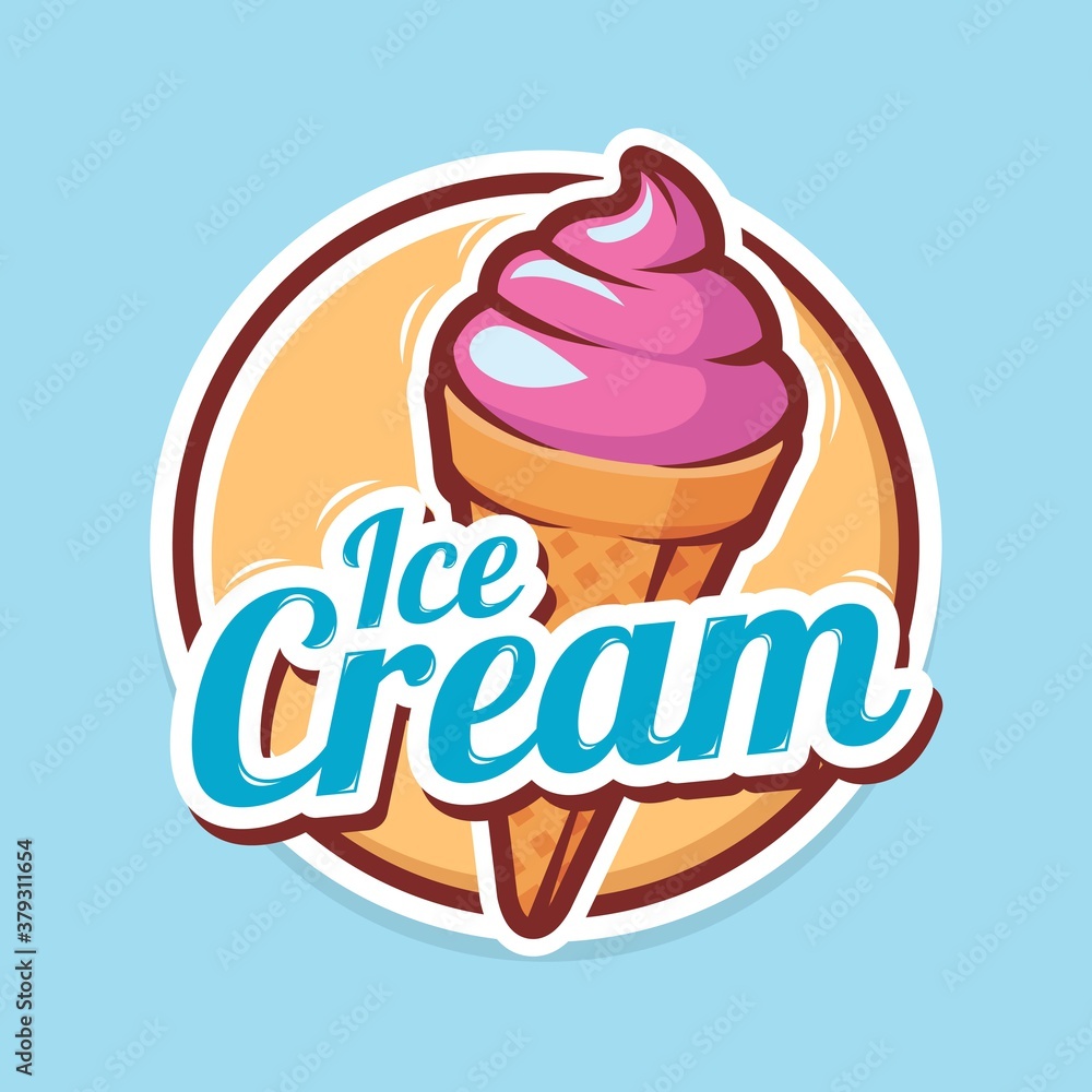 Ice cream logo design with illustration of ice cream cone Stock Vector