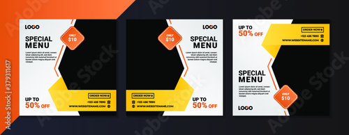 Food culinary menu banner for social media post template. Elegant sale and discount promo backgrounds for digital marketing.
