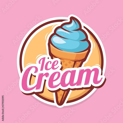 Ice cream logo design with illustration of ice cream cone