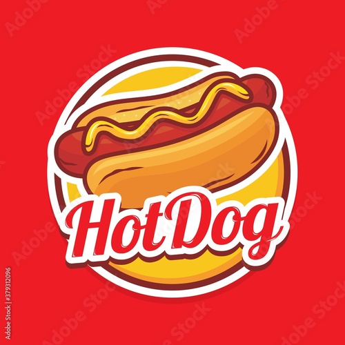 Hotdog logo design with illustration of hotdog photo