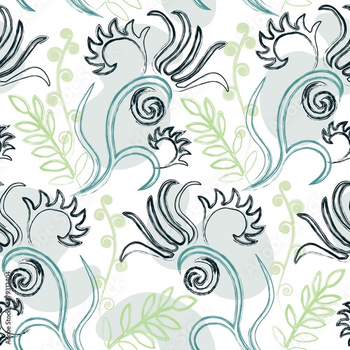 Floral doodle seamless pattern on white background vector illustration