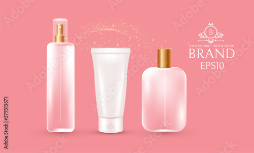 Set fo transparent cosmetic and cream bottles
