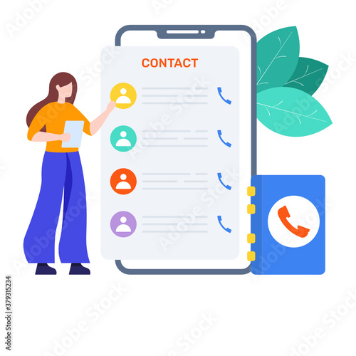 
Online contacts illustration in flat style, mobile call history 
