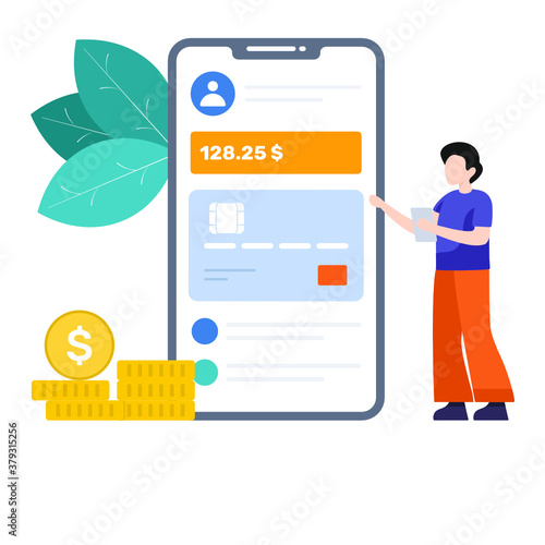 
Illustration of mobile banking app in flat design 

