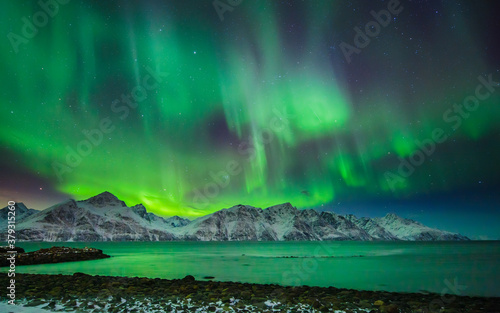 Aurora borealis over the Lyngen Alps in North Norway