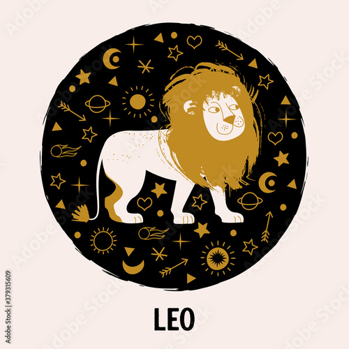 Sign of the zodiac Leo. Constellation of Leo. Vector illustration in flat style.