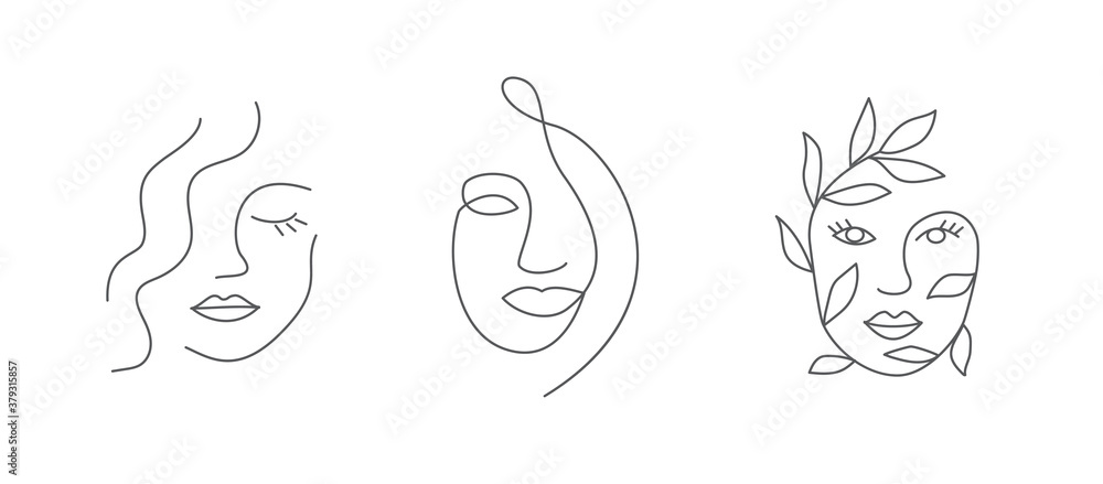 Woman face in line style on white background
