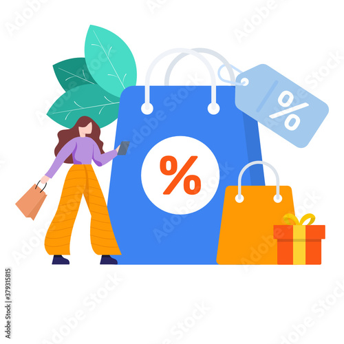 
Tote bag with percentage sign showing shopping sale 
