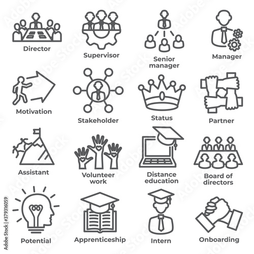 Leadership line icons on white background