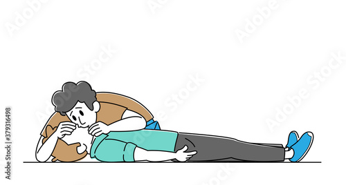Character Make Artificial Ventilation Mouth to Mouth, Rescue Breath First Aid to Victim Lying on Floor. Nursing Training
