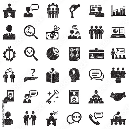 Consultant Icons. Black Scribble Design. Vector Illustration.