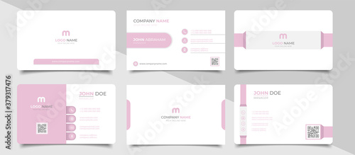 Trendy minimal abstract business card template in pink color.