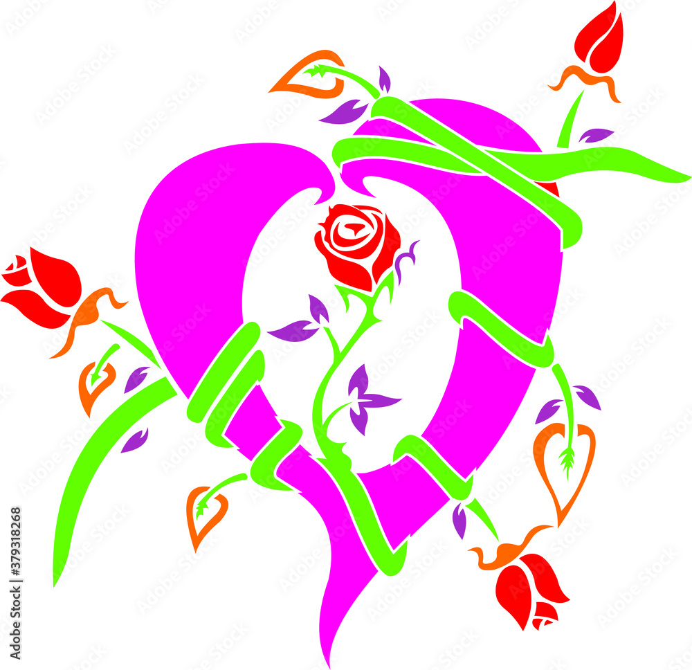 Fototapeta premium Rose heart Disappointed with love To love you on one side