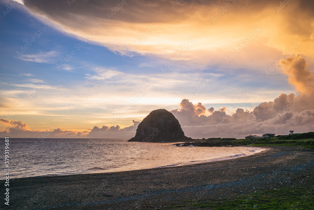scenery of Mantou Rock located in Lanyu at dusk