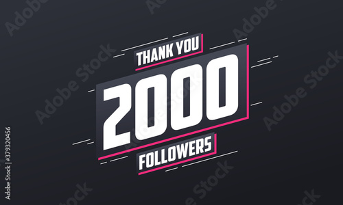 Thank you 2000 followers, Greeting card template for social networks.