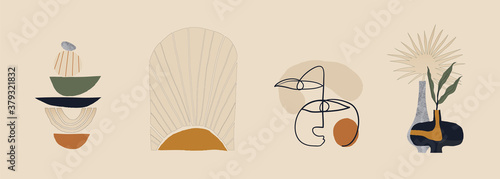 Modern minimalist abstract aesthetic illustrations. Bohemian style wall decor. Collection of contemporary artistic prints. 