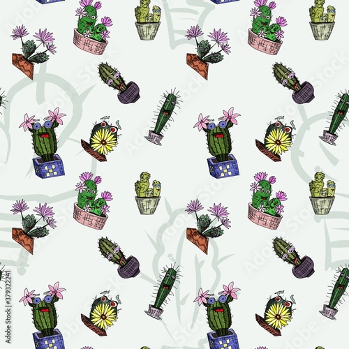 seamless pattern cacti monsters indulge on a light