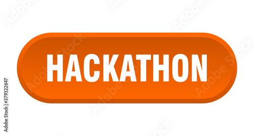 hackathon button. rounded sign on white background