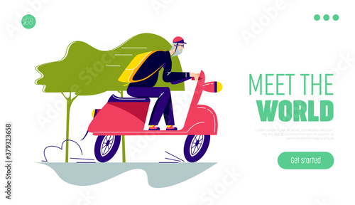 Senior man ride scooter bike travelling on retirement. Mature male driving