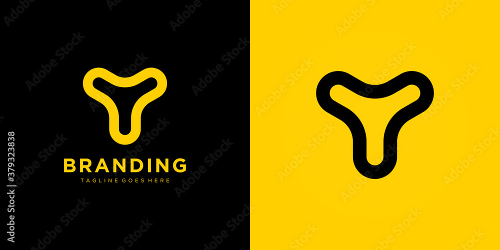 Abstract Initial Letter Y Logo. Black and Yellow Geometric Shape Linear Rounded Style isolated on Double Background. Usable for Business and Branding Logos. Flat Vector Logo Design Template Element. - obrazy, fototapety, plakaty 