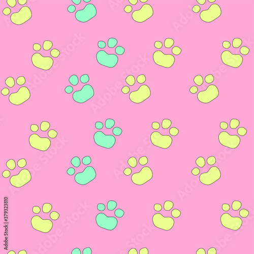 Cartoon animal footprints seamless pattern template. Vector illustration for games, background, pattern, decor. Print for fabrics and other surfaces.