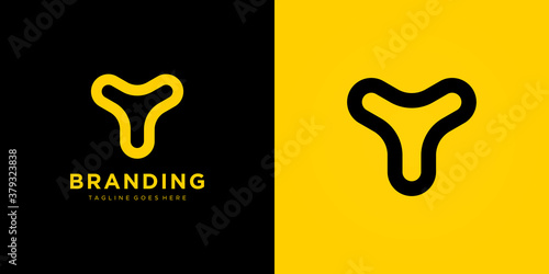 Abstract Initial Letter Y Logo. Black and Yellow Geometric Shape Linear Rounded Style isolated on Double Background. Usable for Business and Branding Logos. Flat Vector Logo Design Template Element.