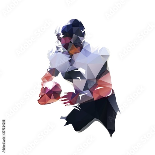 American football player running with ball, low polygonal vector illustration. Isolated geometric football player logo