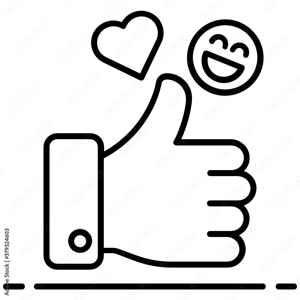 Thumbs up with heart and emoji symbolizing social media response icon
Thumbs up with heart and emoji symbolizing social media response icon