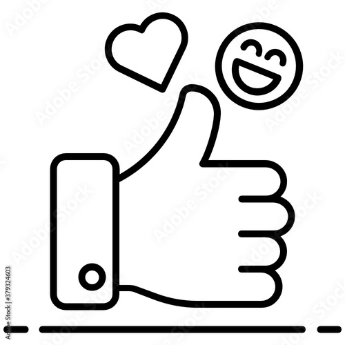 
Thumbs up with heart and emoji symbolizing social media response icon
