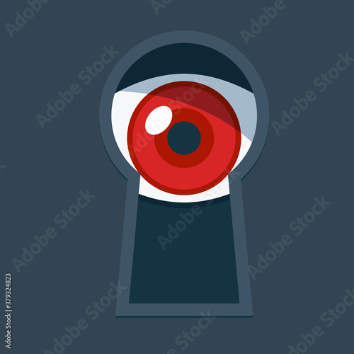 The eye behind the keyhole. Isolated Vector Illustration