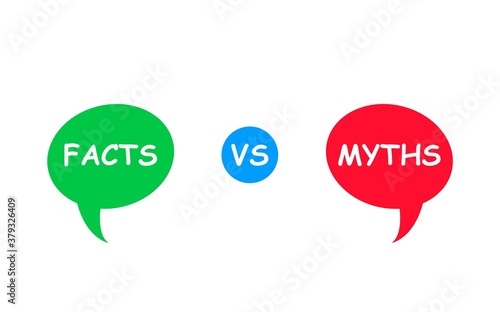 Myths vs facts. Green and red bubbles. Versus Battle. Flat vector icon