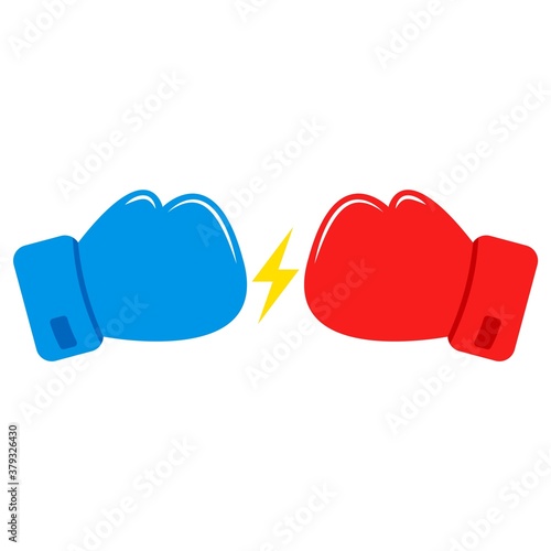 Red and Blue Boxing gloves. Confrontation between boxing gloves. Lightning icon. Vector