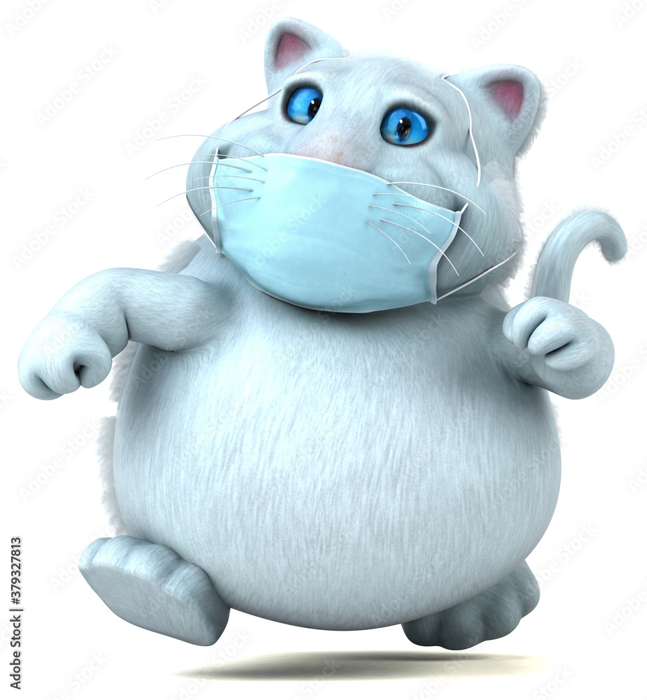 Naklejka premium Fun 3D cartoon cat with a mask