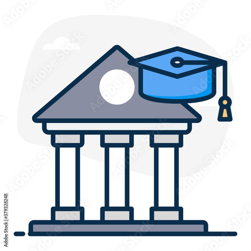  Bank building with mortarboard, banking education concept icon 