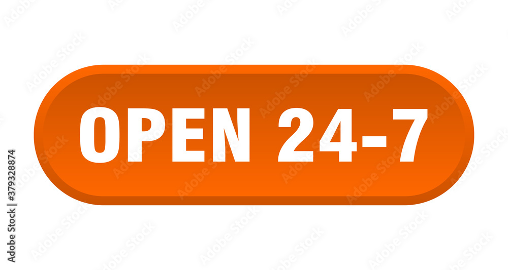open 24 7 button. rounded sign on white background open 24 7 button. rounded sign on white background