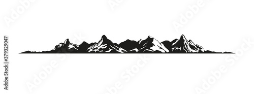 Mountain shapes silhouette flat design isolated on white background. Vector flat illustration. Horizontal format.