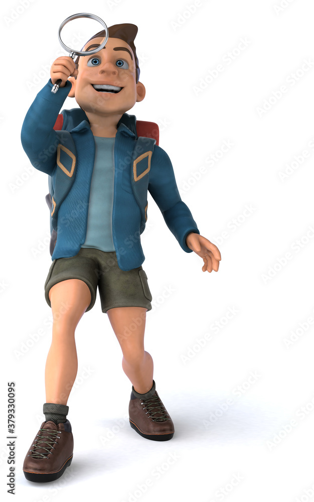 Fun illustration of a 3D cartoon backpacker Fun illustration of a 3D cartoon backpacker