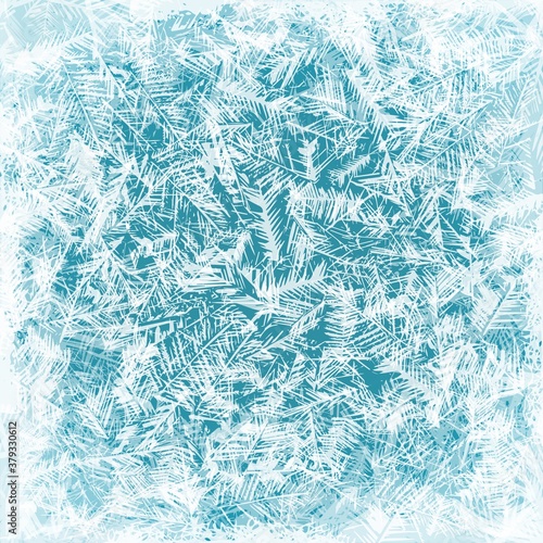 Frost texture. Frozen glass surfaces blue ice sheet with white marks, frosty crystal winter pattern, transparent water crystals ornament icy christmas decoration vector background