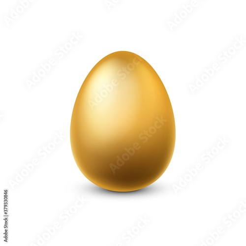 Gold egg. Traditional easter golden glittering realistic chicken egg for spring holidays, finance success and money profit symbol, yellow metal souvenir 3d single vector illustration