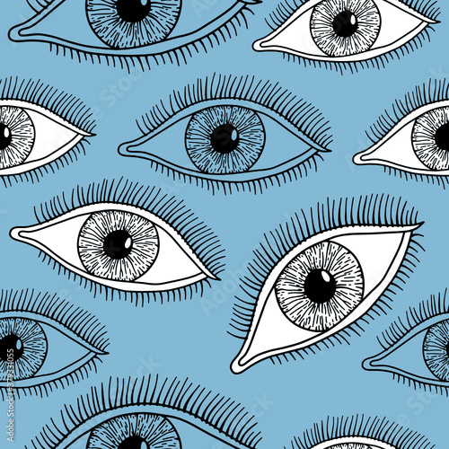 Seamless pattern on the theme of World Sight Day on October 8. Decorated with a eye.