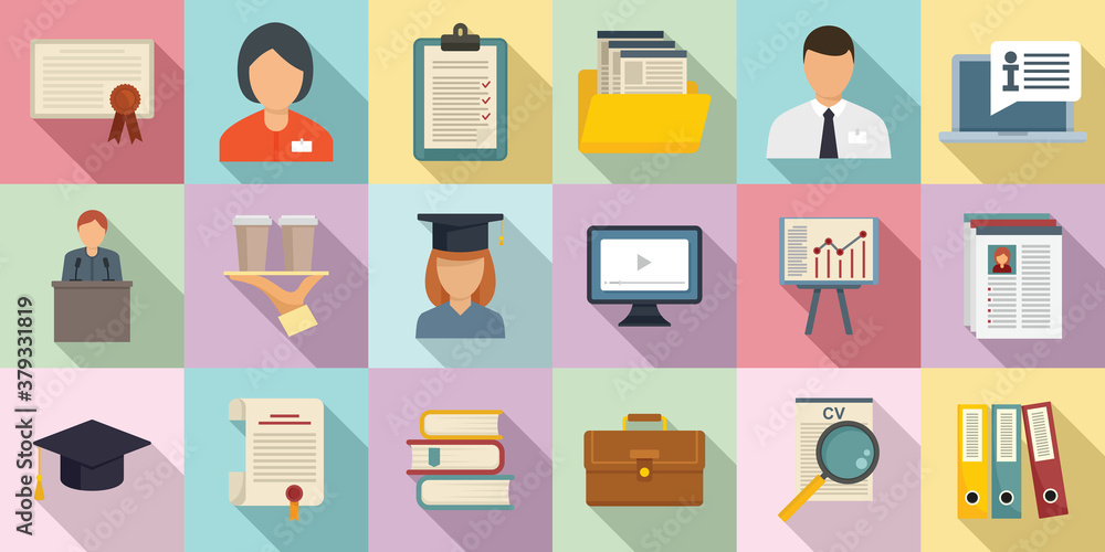Internship icons set. Flat set of internship vector icons for web design Internship icons set. Flat set of internship vector icons for web design
